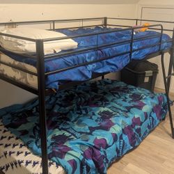 Twin over Twin Bunk Bed, Space-Saving Design, Full-Length Guardrails, Black