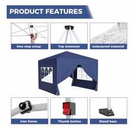 Canopy Tent 10'x10' Pop Up Gazebo with 1-Person Set Up, 4 Sidewalls