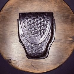 Safety Speed Handcuff Case/ Holster Leather Basket Weave Made In USA