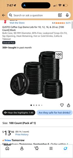 Coffee cup lids fit 10oz , 12oz , 16oz and 20oz