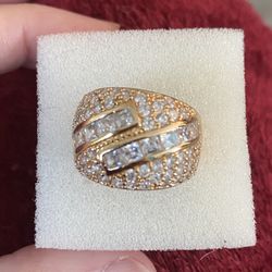 Crystal Gold Tone Chunky Ring 