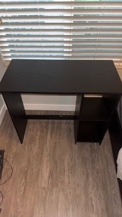Black Wood Computer Desk with Side Shelf