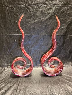 Pair of Art Glass Swirl Sculptures