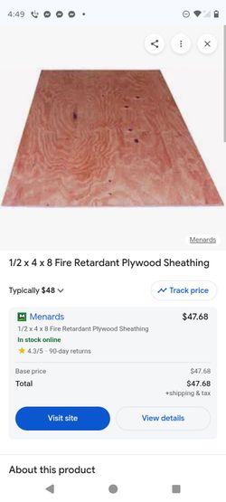 1/2 in fire retardant plywood