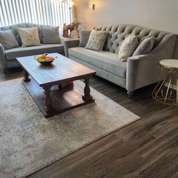 Matching Sofa and Love Seat Grey Tufted Couchs -Like NEW- Price Drop!