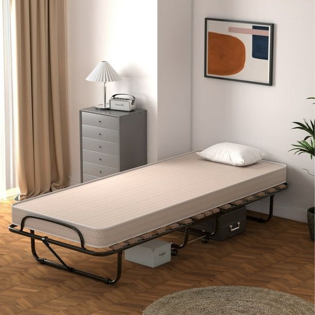 Portable Folding Bed with Memory Foam Mattress Rollaway Cot Beige [NEW]