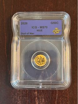 Gold Niue 2026 God of War Coin 1/1000 oz 0.9999 Certified ICG MS70 6111890872