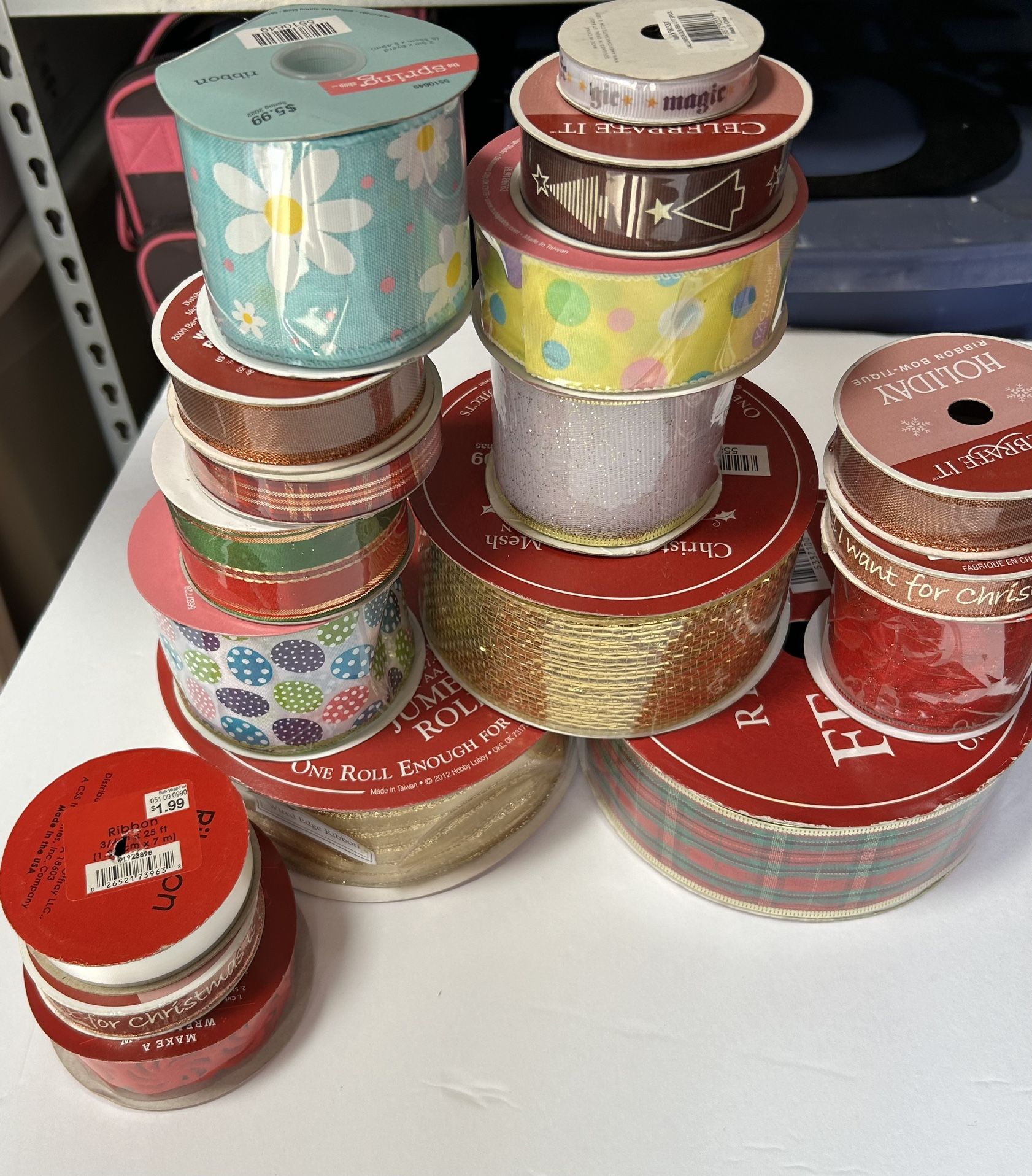 18 Spools Of Ribbon New Christmas Easter Spring Misc. Crafters