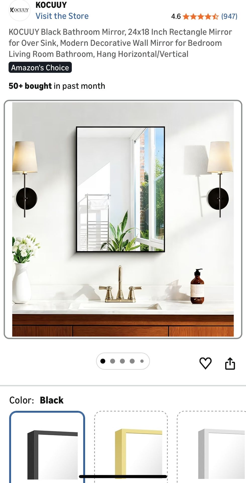 **24 X 18 Inch Black Rectangle Mirror