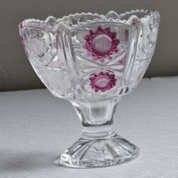 Set of 2 Antique VTG EAPG Ruby Stained Sherbet Glasses Compote Candy Dish Bowl