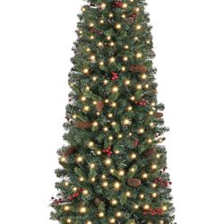 Yaheetech 7.5ft Pre-lit Pencil Spruce Christmas Tree, Artificial Slim + Storage Bag
