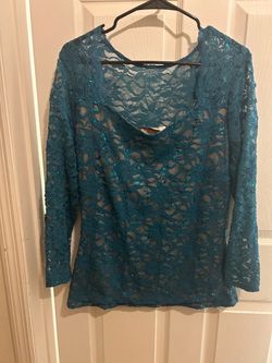 Teal Lace Sequin Long Sleeve Top
