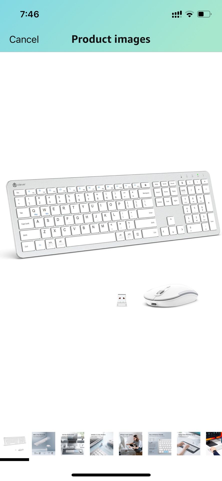 iClever Wireless Keyboard and Mouse, GK08 White Keyboard Mouse Combo, Ergonomic, Quiet, Full Size Design with Number Pad, 2.4G Connection for Mac, Win