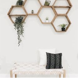 Hexagon Wooden Wall Shelf- 5 Hexagon Shelves With 3 Internal Shelves 