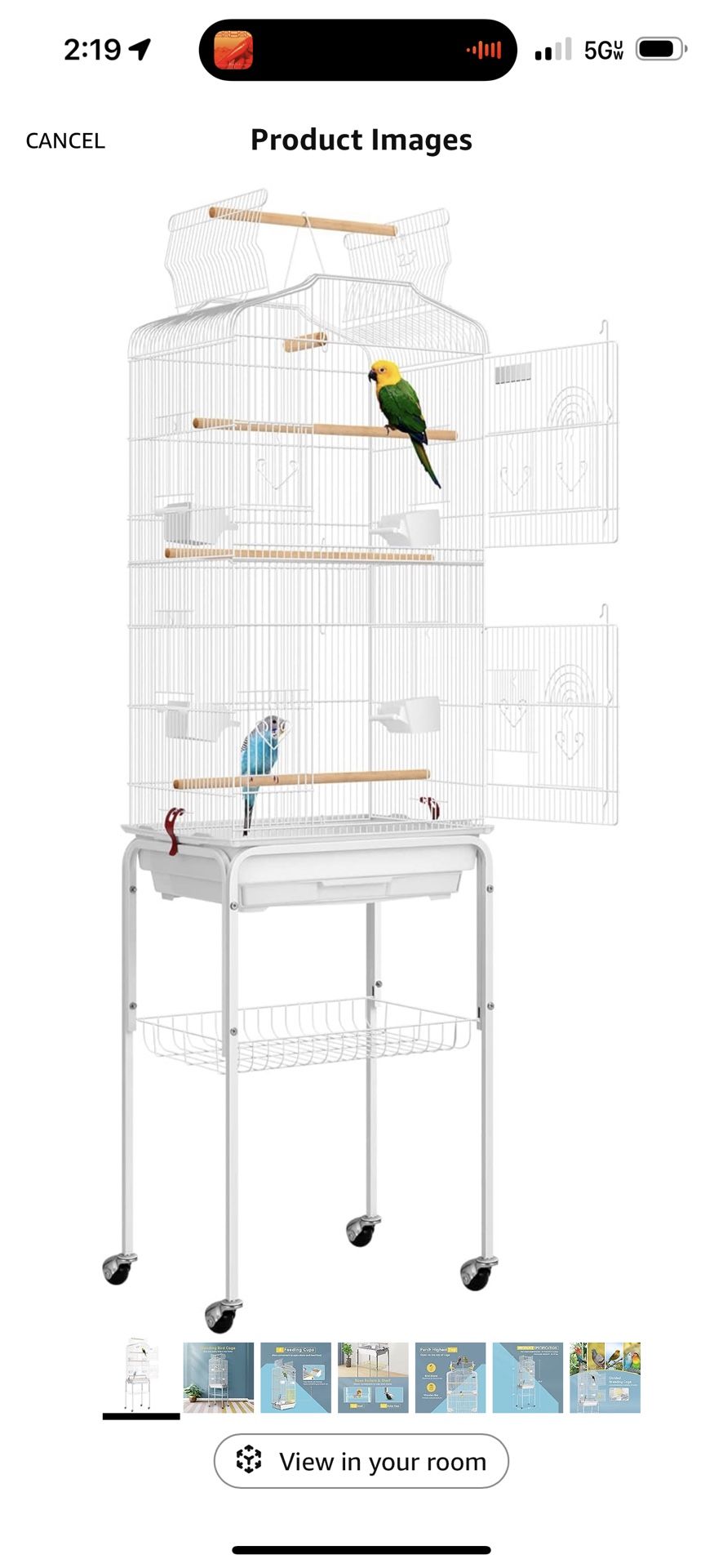 VIVOHOME 64 Inch Bird Cage with Play Top and Rolling Stand for Parrots Conures