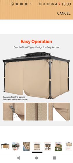 Gazebo Curtains Outdoor, Fit Most 12' x 14' x 7' Gazebos, 4-Panel Sidewall Gazebo Privacy Curtains with Zippers, Outdoor Curtain Replacement for Patio