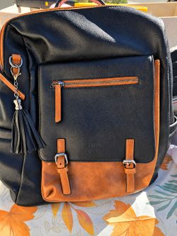 Catina Black and Tan Vegan Leather Backpack