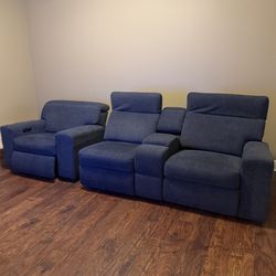 Recliner Sofa Loveseat and Chair Couch Blue