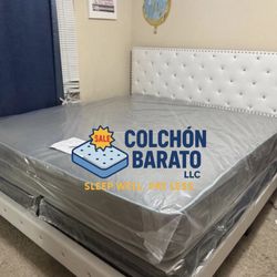 NEW BED FRAME KING SIZE WITH MATTRESS AND BOX SPRING 