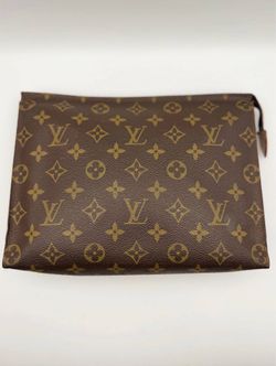 Authentic Louis Vuitton Monogram Brown Leather Toiletry Travel Pouch Clutch Bag 26 France