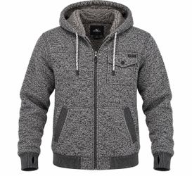 O’Neill Men’s Large Sherpa Lined Full Zip Hoodie Black Gray Marled Sweatshirt