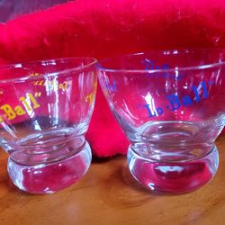 Lo-Ball Glasses by Eva Zeisel in Yellow and Blue, Set of 2 Mid Century Barware Rocks Glasses, Lowball Cocktail Glassware