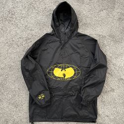 🔴Wu-Wear Windbreaker Jacket Size Medium Black Hooded Wu-Tang Rare Gza