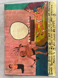Mexican Folk Art Retablo Painting on Metal