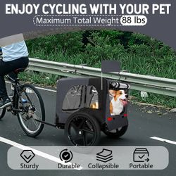Outdoor Heavy Duty Collapsible Pet Bike Trailer with 16-Inch All-Terrain Wheels & Universal Hitch – Foldable Dog/Cargo Carrier Cart for Bicycles, blac