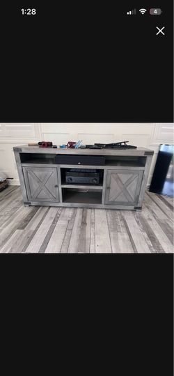 Gray Farmhouse TV Stand with Barn Doors