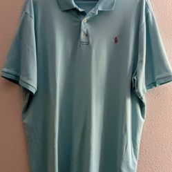 Ralph Lauren Polo Shirt Size XL (Aqua Blue/ Pink Horse)