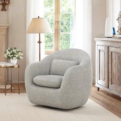Oversized Light Gray Chenille 360° Swivel Accent Chair Upholstered Leisure Armchair Sofa with Padded Backrest