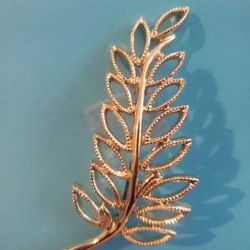 Emmons Feather 3" Brooch Pin Gold Tone F10 