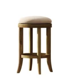 Mapelra 26 in. H Natural Backless Wood Frame Counter Height Swivel Bar Stool with Cream Upholstered Seat (1-Pack)