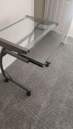 Glass Top Computer Desk with Keyboard Tray