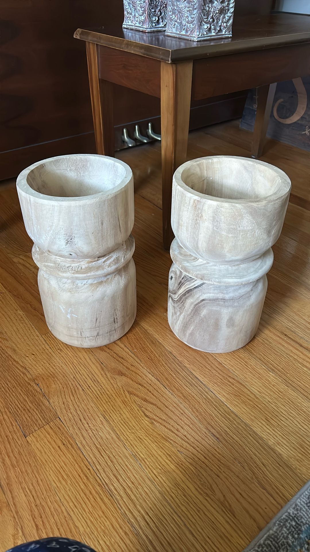 2 Wood Candle Holders