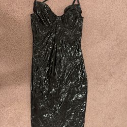 New Small Black Vinal Pu Short Dress Goth Gothic 