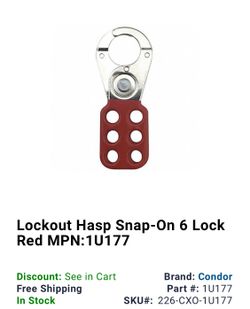 Lockout Hasp Snap-On 6 Lock Red MPN:1U177
