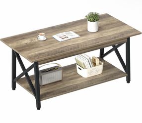 Industrial Coffee Table with Bottom Shelf