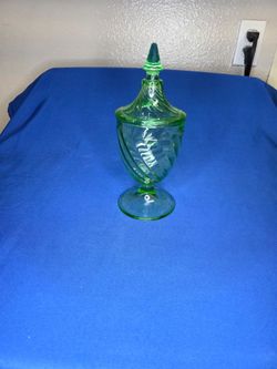 Vintage MCM Green Depression Glass Candy Dish