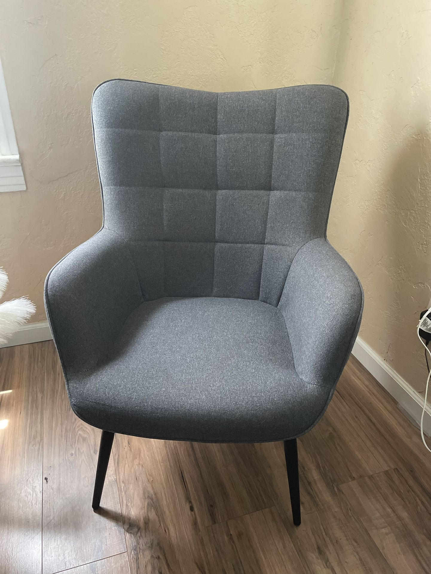 Grey Tufted Wingback Chair