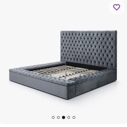 Grey Upholstered Bed Frame With Draws