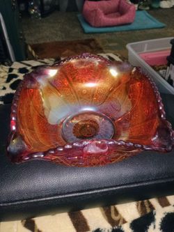 Red Iridescent Carnival Glass Bowl