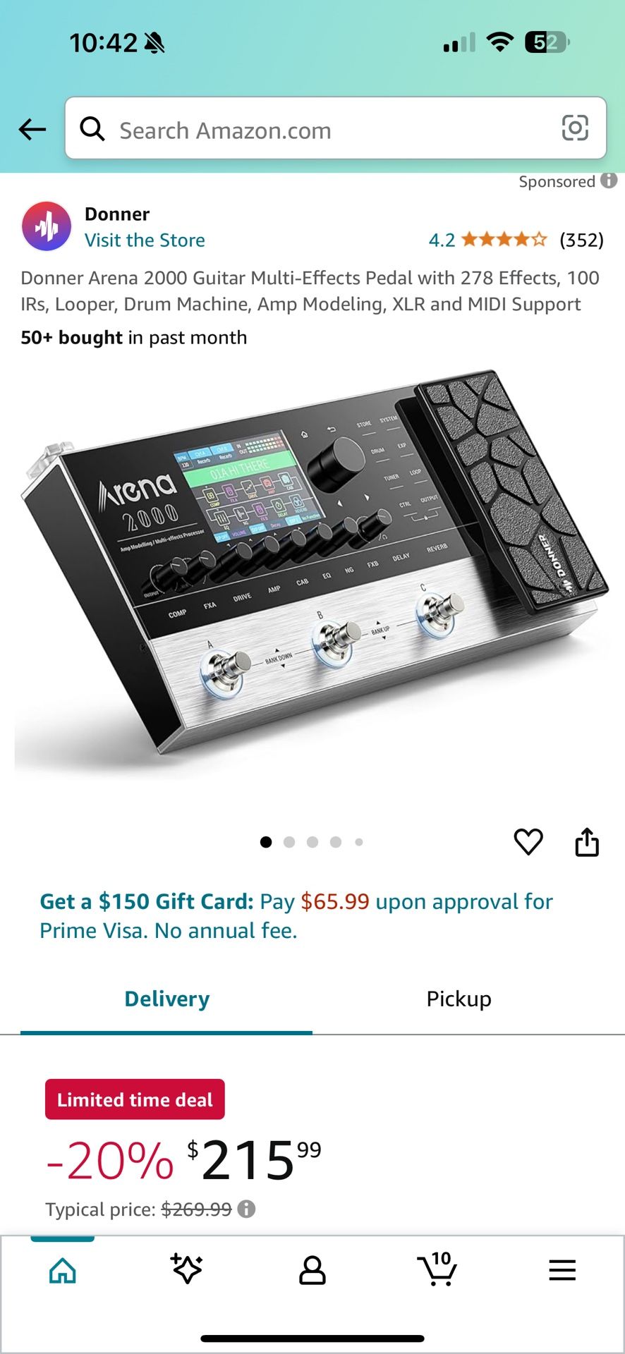 Donner Arena 2000 Guitar Multi-Effects Pedal with 278 Effects, 100 IRs, Looper, Drum Machine, Amp Modeling, XLR and MIDI Support