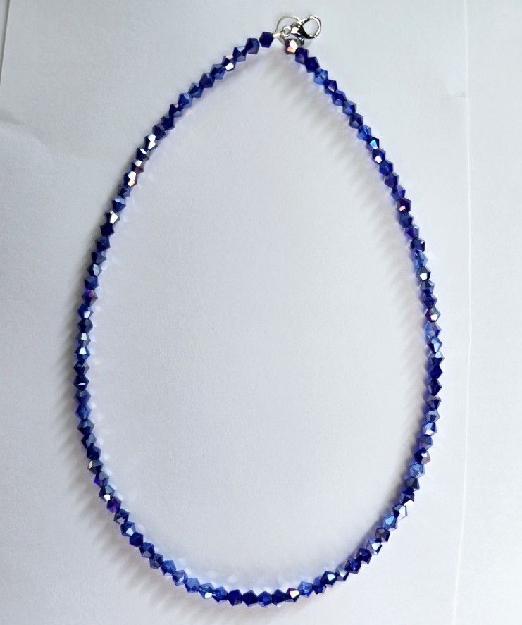 DESIGNER SWAROVSKI BICONE ROYAL BLUE SIMPLE ELEGANT 16"CHOKER ACCENT NECKLACE