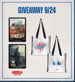 Dodgers X Godzilla cards and clear bag