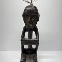 Carved Indonesien Wooden Trunyan Figure Sculpture 13” Plus Hair