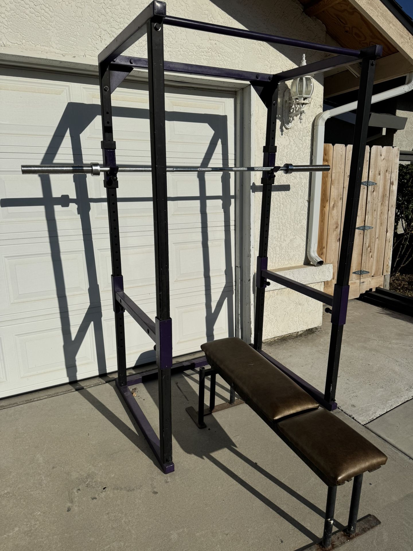 Squat Rack, Bench And Barbell