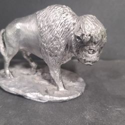 Heavy Vintage Pewter Buffalo Figurine 