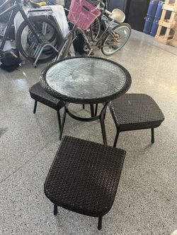 Glass Table And Short Stools 
